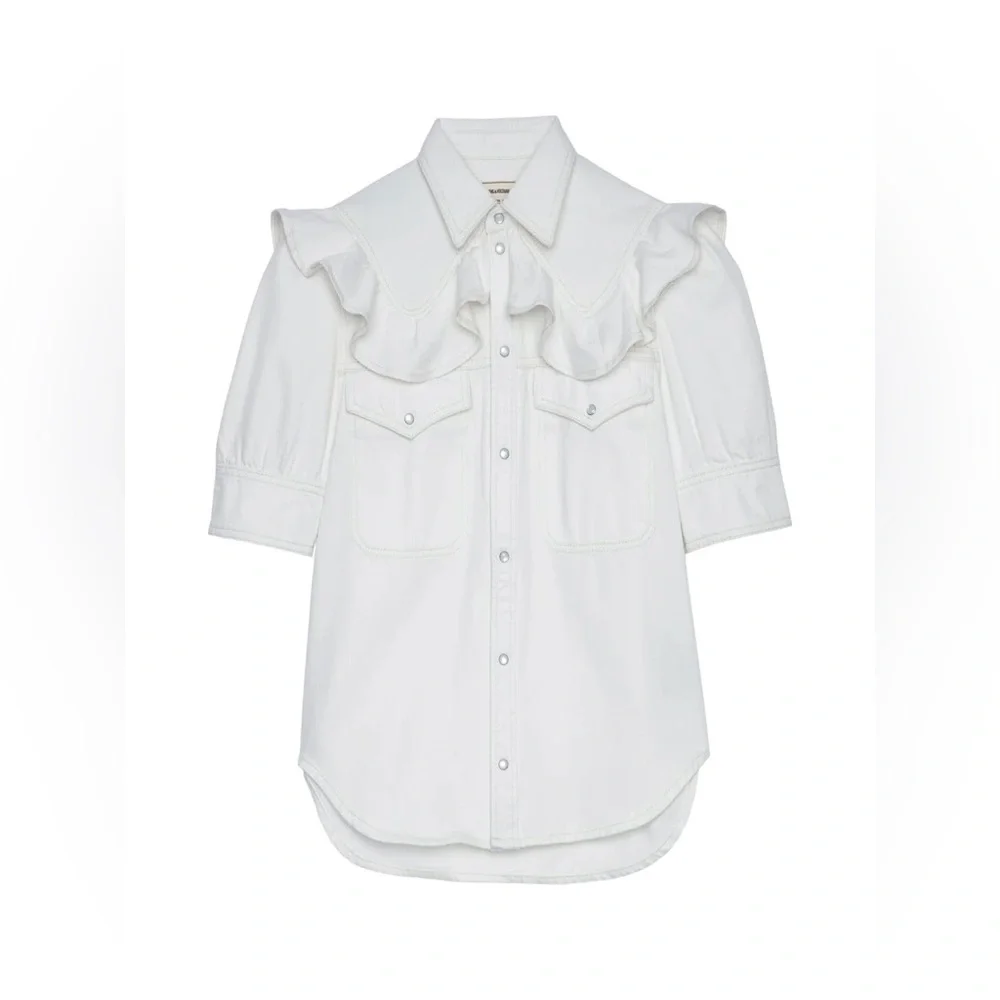 🤍Zadig & Voltaire🤍Toky White Denim Ruffle Shirt, M - Picture 6 of 13